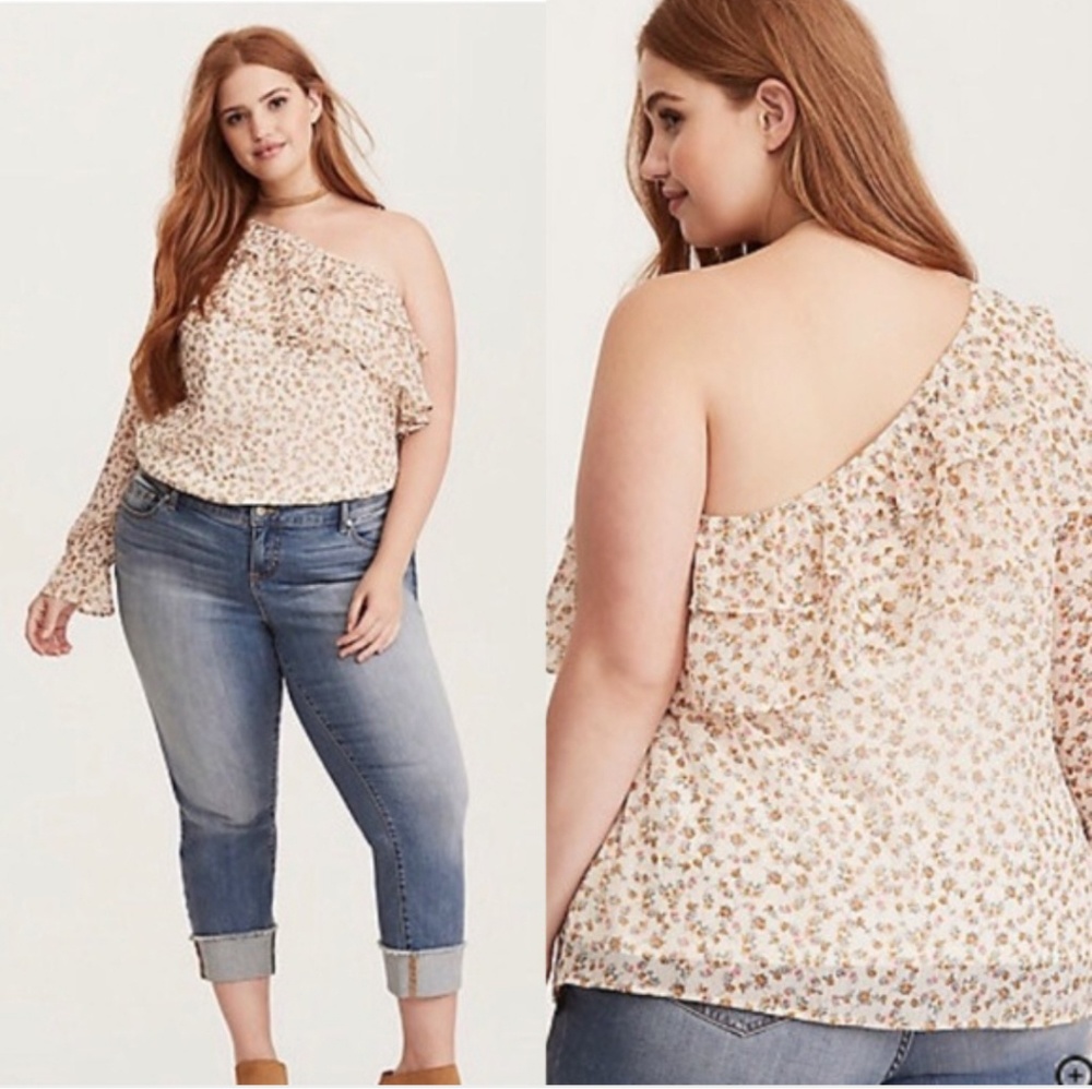 Torrid  Floral Chiffon Ruffled One Shoulder Top